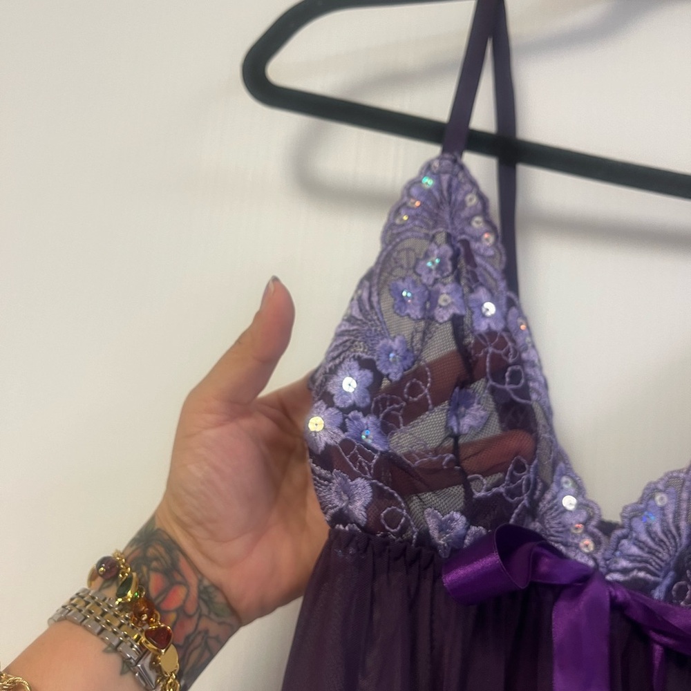Y2K Risqué Purple Butterfly Lace Babydoll Gown Dress Sequin Size one size - Picture 5 of 9
